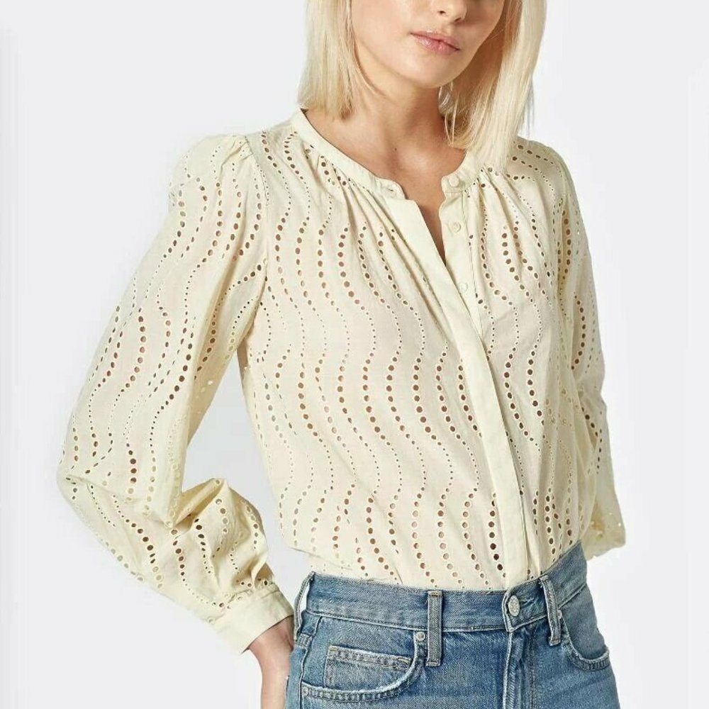 joie NWT Retail 248 Janah Cotton Top Pastel Yellow Medium | Eyelet Blouse Floral